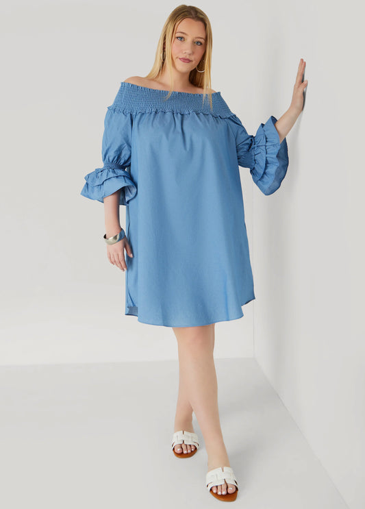 Robe en chambray à épaules dénudées